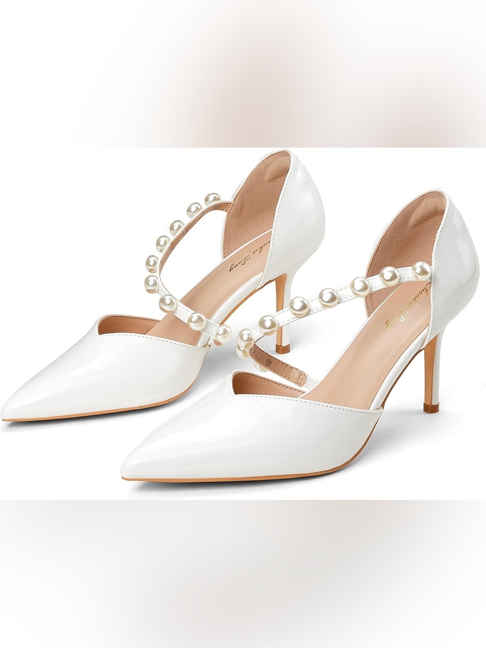 Elisabet Tang Womens Closed Pointed Toe Heels with Pearl Stiletto Pumps